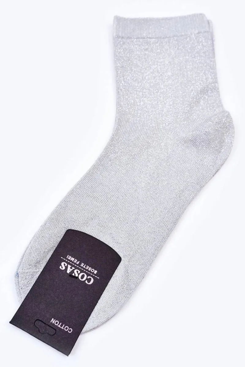 Damskie Bawełniane Skarpetki Ze Srebrną Nitką Szare Skarpetki|Skarpetki
