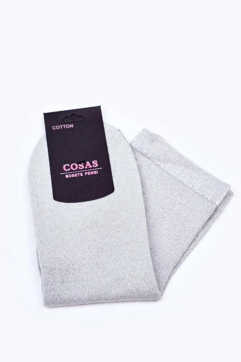 Damskie Bawełniane Skarpetki Ze Srebrną Nitką Szare Skarpetki|Skarpetki