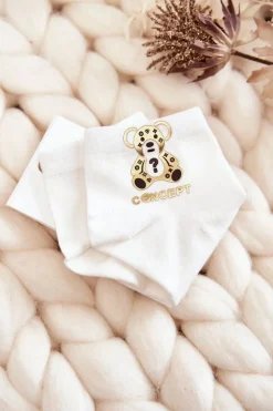 Skarpetki|Skarpetki>Aura.via Damskie Bawełniane Skarpetki Ze Złotym Misiem Kremowe