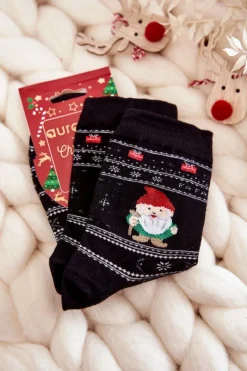 Clearance Damskie Bawełniane Świąteczne Skarpety Skrzaty Czarne Skarpetki|Skarpetki