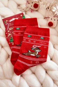 Outlet Damskie Bawełniane Świąteczne Skarpety Renifery Czerwone Skarpetki|Skarpetki
