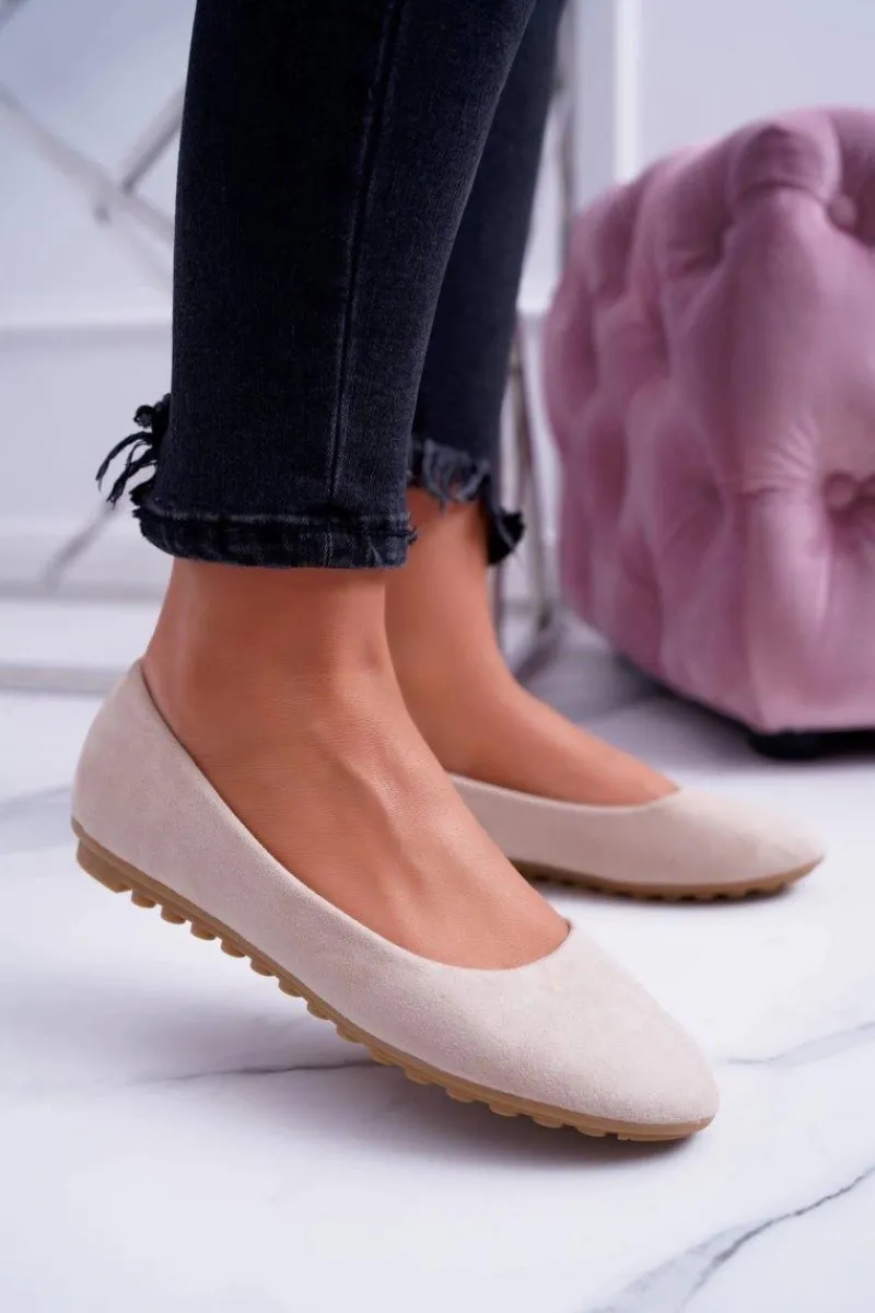 Baleriny Klasyczne>Boto Damskie Beżowe Baleriny Zamsz Mickey