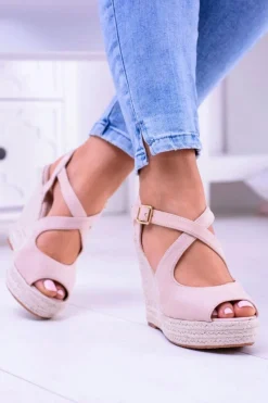 Damskie Beżowe Sandały Na Koturnie Espadryle Elonore Damskie Sandały Na Koturnie