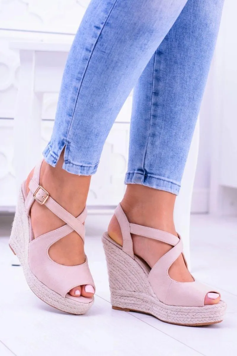 Damskie Beżowe Sandały Na Koturnie Espadryle Elonore Damskie Sandały Na Koturnie