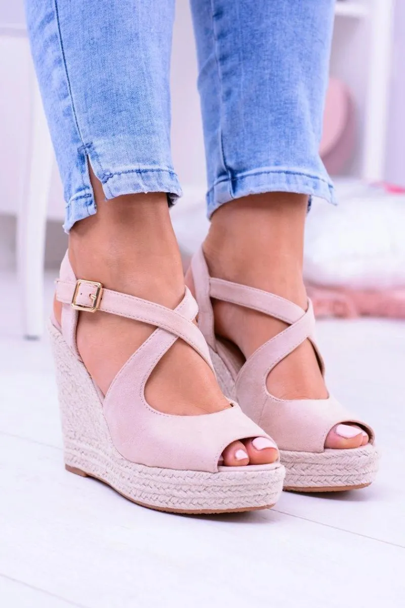 Damskie Beżowe Sandały Na Koturnie Espadryle Elonore Damskie Sandały Na Koturnie