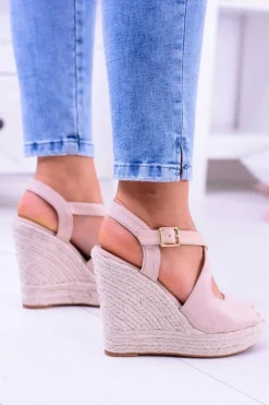 Damskie Beżowe Sandały Na Koturnie Espadryle Elonore Damskie Sandały Na Koturnie