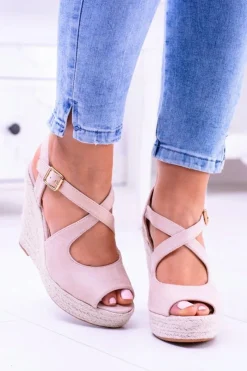 Damskie Beżowe Sandały Na Koturnie Espadryle Elonore Damskie Sandały Na Koturnie