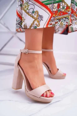 Clearance Boto Damskie Beżowe Sandały Na Słupku Platforma Debora