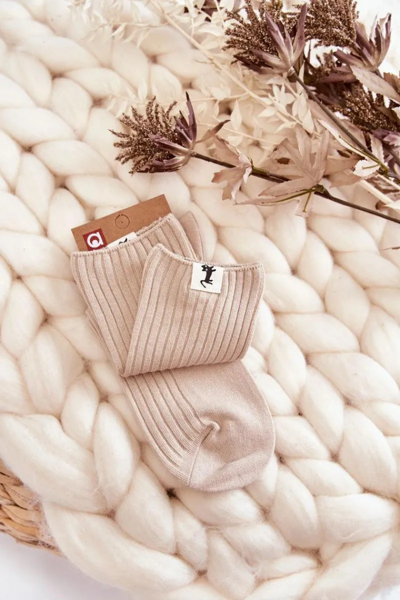 Aura.via Damskie Bezuciskowe Prążkowane Skarpetki Beżowe