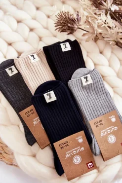 Aura.via Damskie Bezuciskowe Prążkowane Skarpetki Beżowe