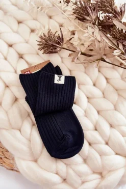 New Aura.via Damskie Bezuciskowe Prążkowane Skarpetki Granatowe