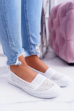 Online Boto Damskie Białe Koronkowe Balerinki Sensitive