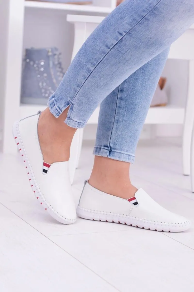 Półbuty Skórzane|Mokasyny Damskie Skórzane>Boto Damskie Białe Skórzane Tenisówki Bellara