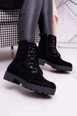 New Boto Damskie Botki Ciepłe Zamszowe Czarne Gerta