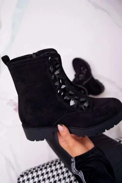 New Boto Damskie Botki Ciepłe Zamszowe Czarne Gerta