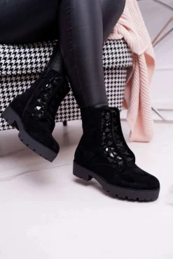 New Boto Damskie Botki Ciepłe Zamszowe Czarne Gerta