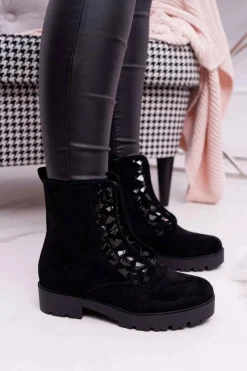 New Boto Damskie Botki Ciepłe Zamszowe Czarne Gerta