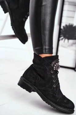 Czarne Botki|Botki Zimowe Damskie><noscript><img width=