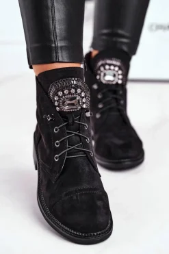 Czarne Botki|Botki Zimowe Damskie><noscript><img width=