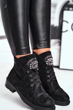 Czarne Botki|Botki Zimowe Damskie><noscript><img width=