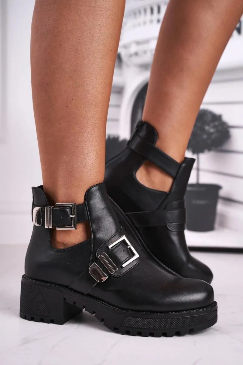 Clearance Boto Damskie Botki Czarne Klamry Frago