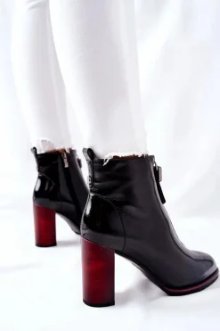 Outlet Damskie Botki Czarne Lakierowane na Słupku Cofton Damskie Botki Na Słupku|Czarne Botki