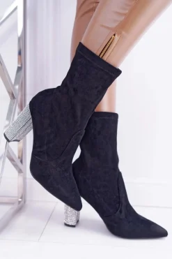 New Boto Damskie Botki Czarne Na Słupku Zamszowe Hendo