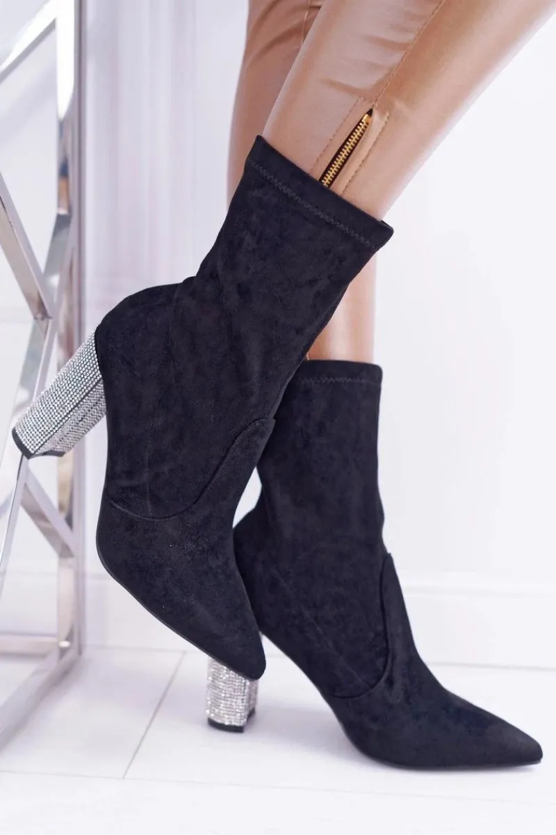 New Boto Damskie Botki Czarne Na Słupku Zamszowe Hendo