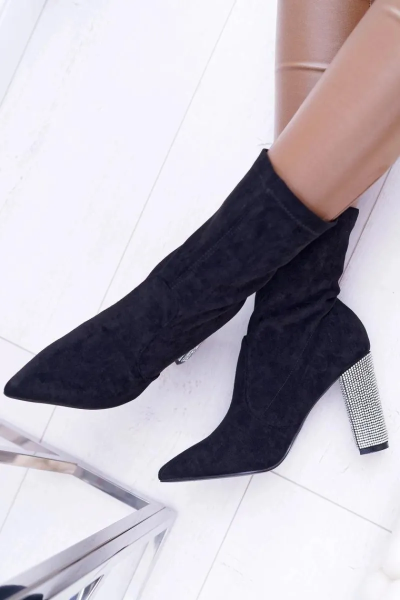 New Boto Damskie Botki Czarne Na Słupku Zamszowe Hendo