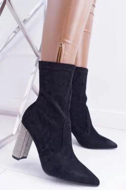 New Boto Damskie Botki Czarne Na Słupku Zamszowe Hendo