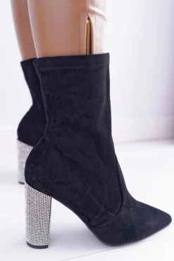 New Boto Damskie Botki Czarne Na Słupku Zamszowe Hendo