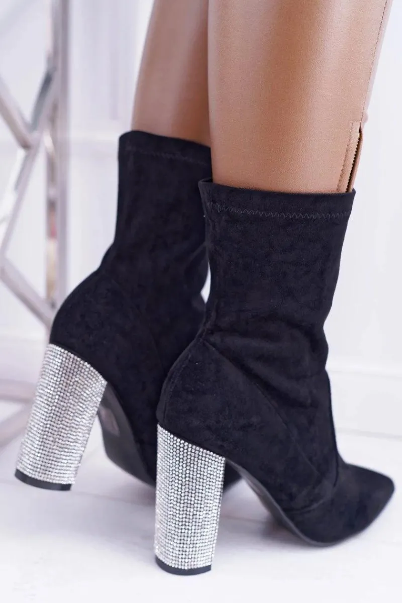 New Boto Damskie Botki Czarne Na Słupku Zamszowe Hendo