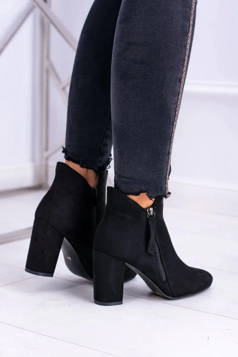 Online Boto Damskie Botki Czarne na Słupku Zamszowe Egida