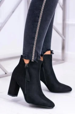 Online Boto Damskie Botki Czarne na Słupku Zamszowe Egida