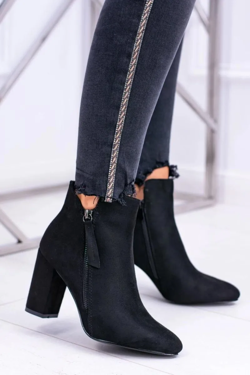 Online Boto Damskie Botki Czarne na Słupku Zamszowe Egida