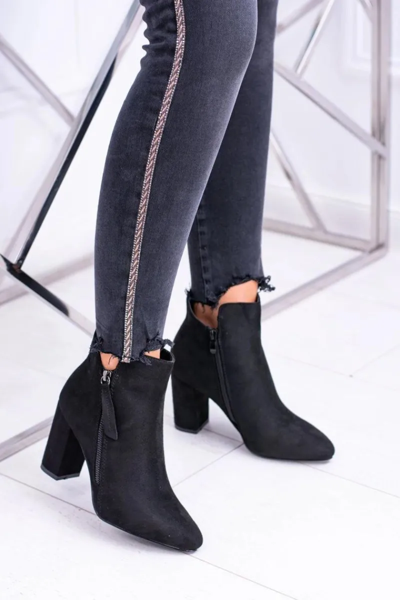 Online Boto Damskie Botki Czarne na Słupku Zamszowe Egida