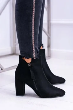 Online Boto Damskie Botki Czarne na Słupku Zamszowe Egida