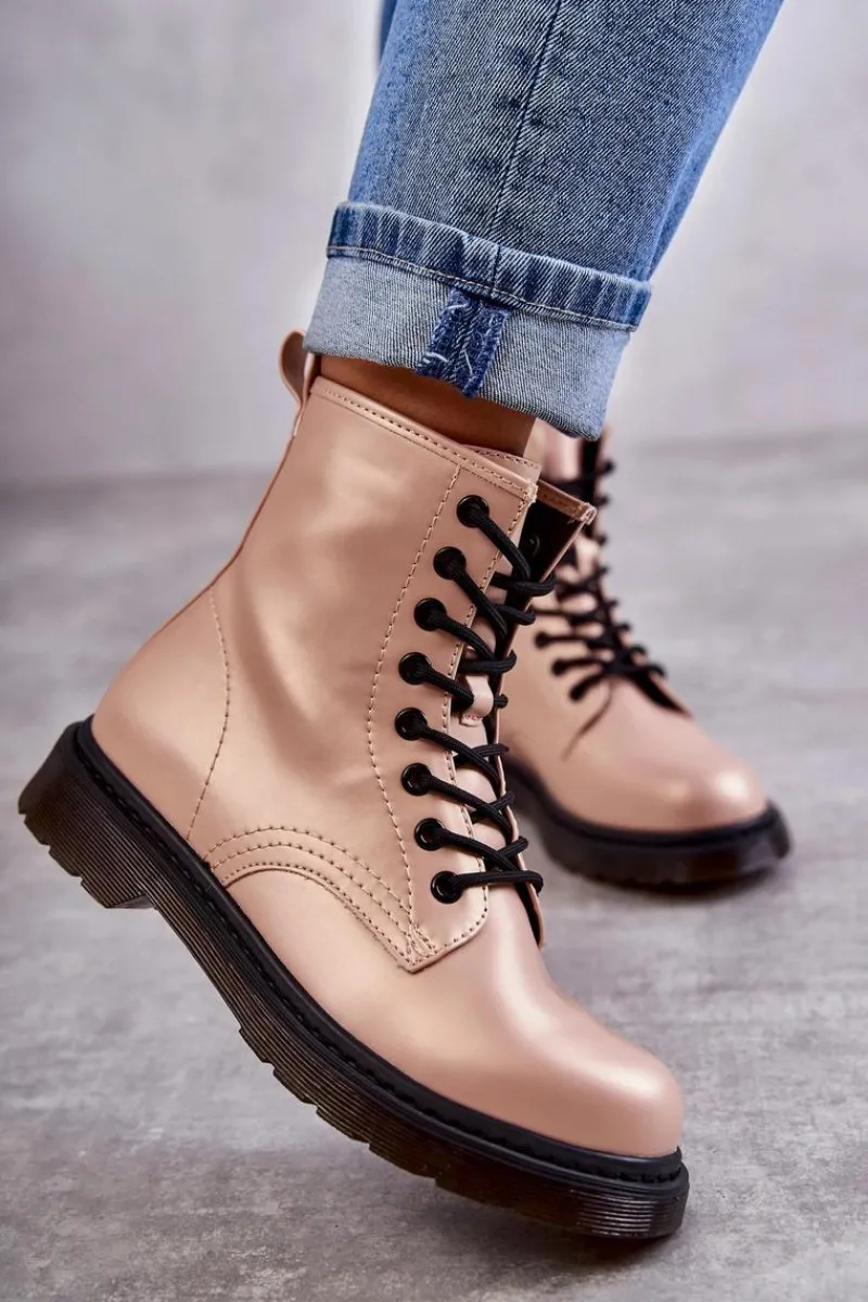 Clearance Damskie Botki Glany Wiązane Różowe Lavita Damskie Botki Sznurowane|Botki Zimowe Damskie