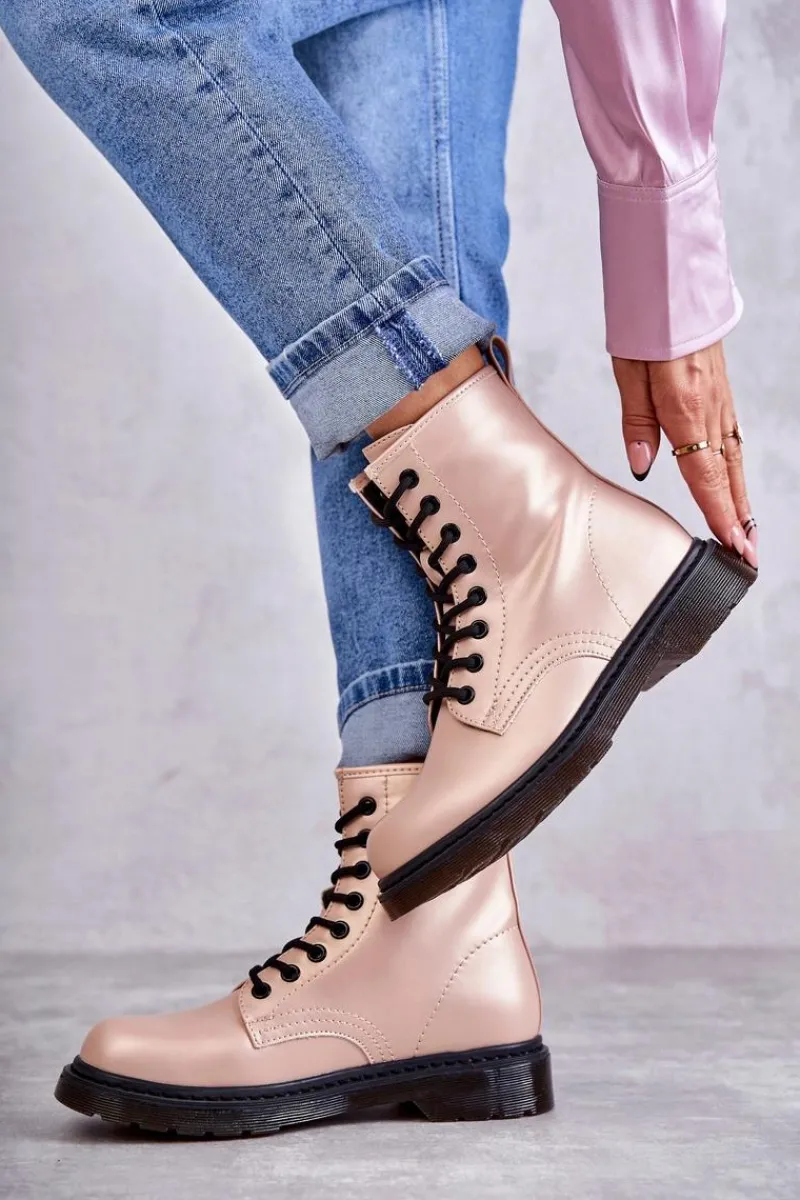 Clearance Damskie Botki Glany Wiązane Różowe Lavita Damskie Botki Sznurowane|Botki Zimowe Damskie