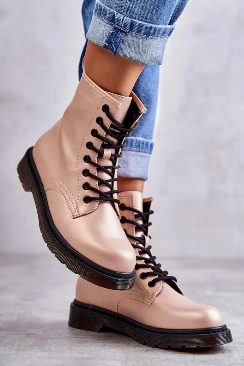 Clearance Damskie Botki Glany Wiązane Różowe Lavita Damskie Botki Sznurowane|Botki Zimowe Damskie