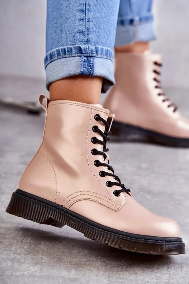 Clearance Damskie Botki Glany Wiązane Różowe Lavita Damskie Botki Sznurowane|Botki Zimowe Damskie