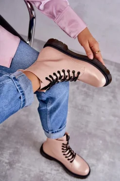 Clearance Damskie Botki Glany Wiązane Różowe Lavita Damskie Botki Sznurowane|Botki Zimowe Damskie