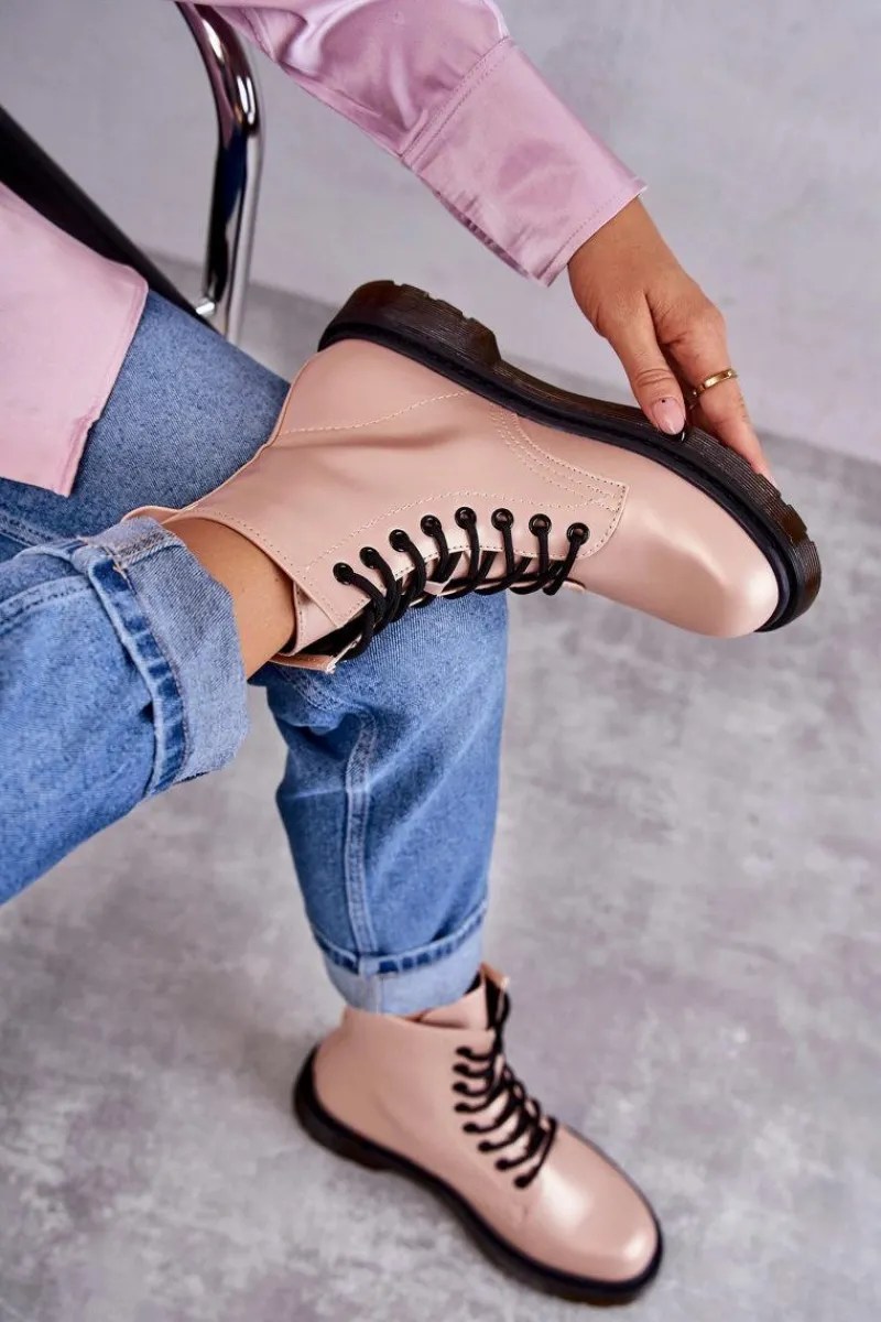 Clearance Damskie Botki Glany Wiązane Różowe Lavita Damskie Botki Sznurowane|Botki Zimowe Damskie