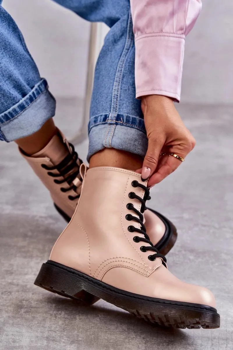 Clearance Damskie Botki Glany Wiązane Różowe Lavita Damskie Botki Sznurowane|Botki Zimowe Damskie