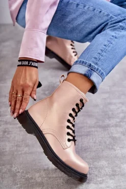 Clearance Damskie Botki Glany Wiązane Różowe Lavita Damskie Botki Sznurowane|Botki Zimowe Damskie