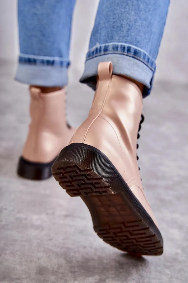 Clearance Damskie Botki Glany Wiązane Różowe Lavita Damskie Botki Sznurowane|Botki Zimowe Damskie