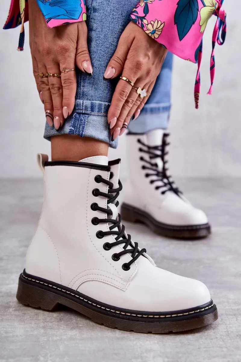 Sale Boto Damskie Botki Glany Wiązane Białe Lavita