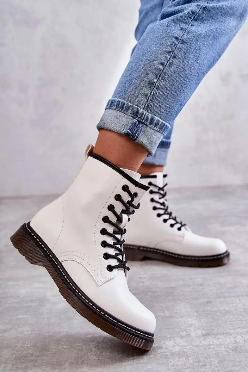 Sale Boto Damskie Botki Glany Wiązane Białe Lavita