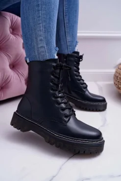 Outlet Damskie buty S.Barski Damskie Botki Glany Workery Czarne Barski 56-5