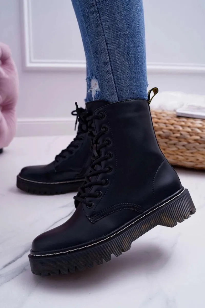 Outlet Damskie buty S.Barski Damskie Botki Glany Workery Czarne Barski 56-5